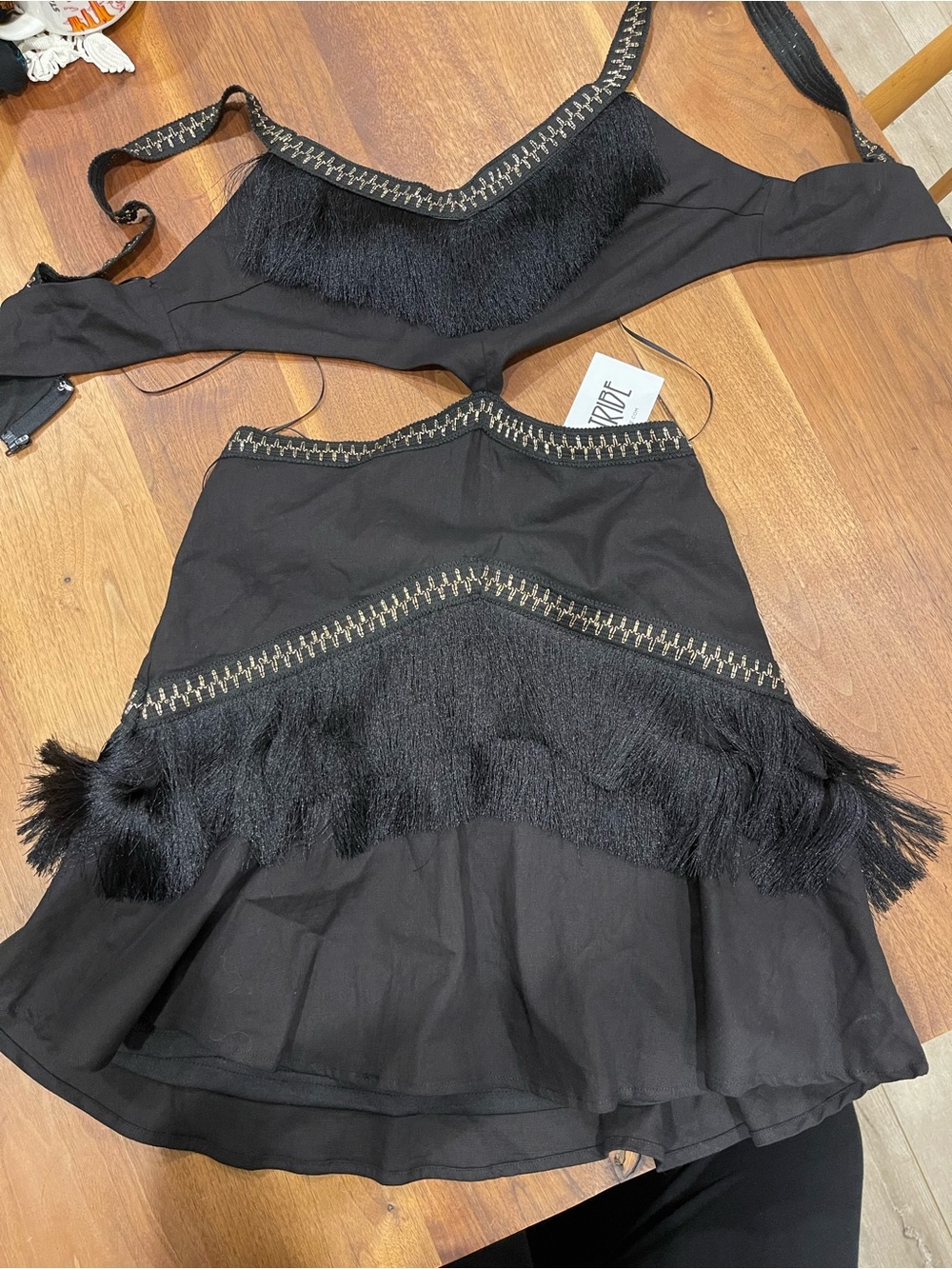 12th Tribe Haven Black Fringe Cutout Mini Dress L - Picture 7 of 10